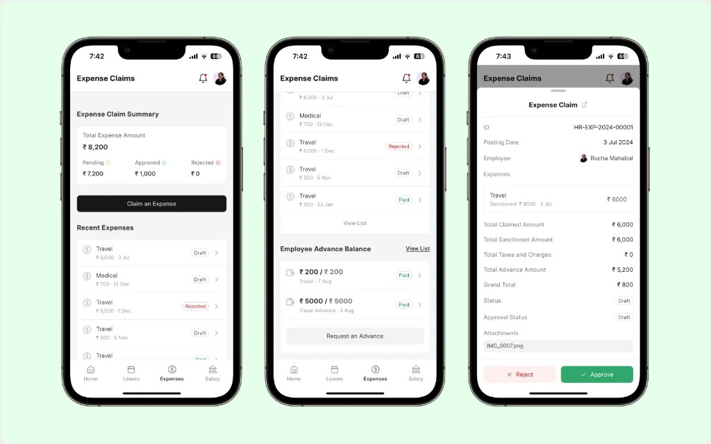 Mobile Expense Claims & Advance Balance
