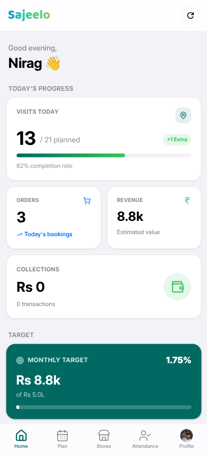 Salesperson Home Dashboard App Screen